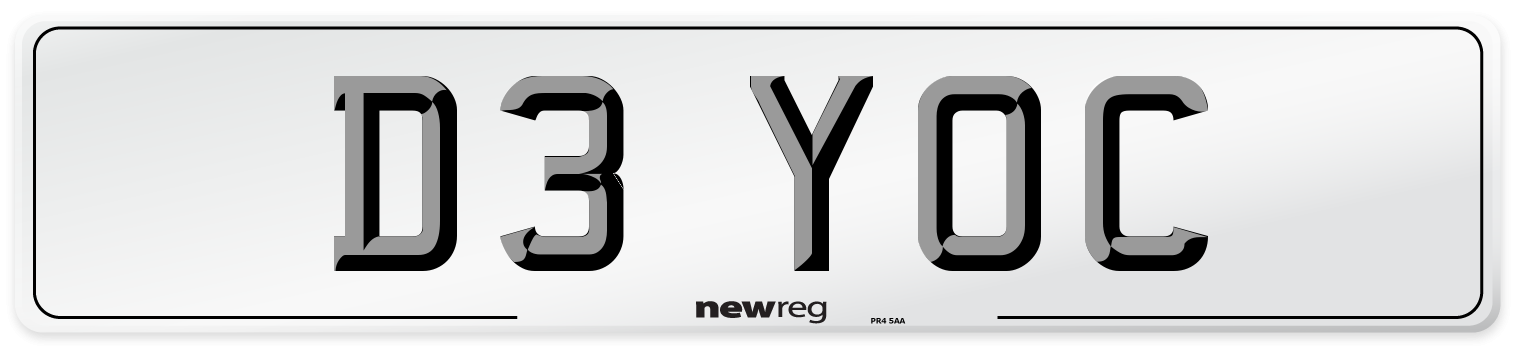 D3 YOC Number Plate from New Reg
